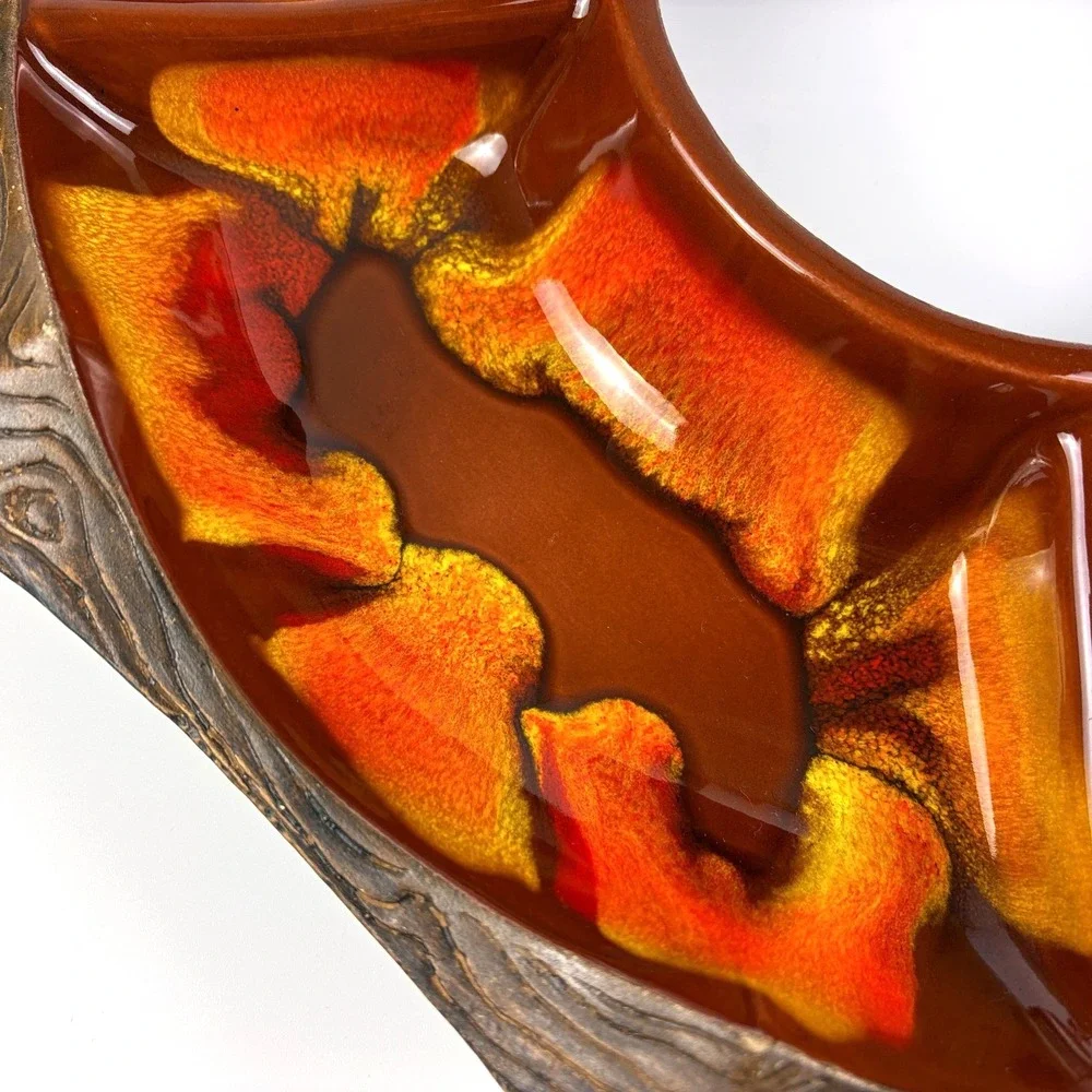 VTG MCM California Pottery Sequoia Ware 4 pc Condiment‎ Relish Chip Dip Set Lava
